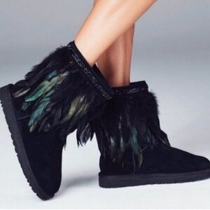 UGG AUSTRALIA | Black Ostrich Feather Swarovski Classic Boots Women’s Size 7
